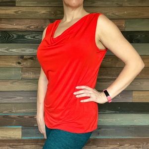 Orange cowl neck sleeveless blouse